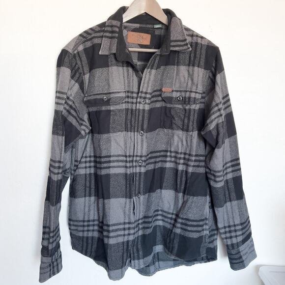 Orvis Flannel Plaid Grey Black Heavy Weight Button Down Pocket Shacket Medium - Picture 1 of 6